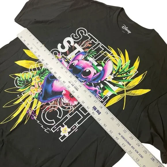 Lilo And Stitch T-Shirt Mens XL Black Hawaiian Colorful Short Sleeve Floral - Picture 5 of 8